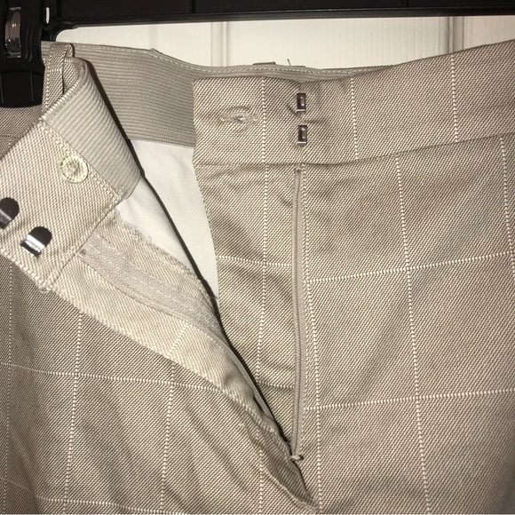 H&M High Rise Dress Pants, Windowpane Plaid Flat Front Trouser 16, Stretch Tan - Picture 5 of 16